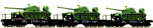 Set tří 4-osých plošinových vozů s tanky T 55