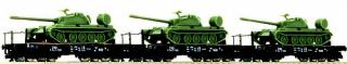 Set tří 4-osých plošinových vozů s tanky T 55