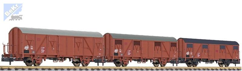 Liliput 260147 Set tří uzavřených 2-osých vozů Gbs s brzdařskou plošinou DB