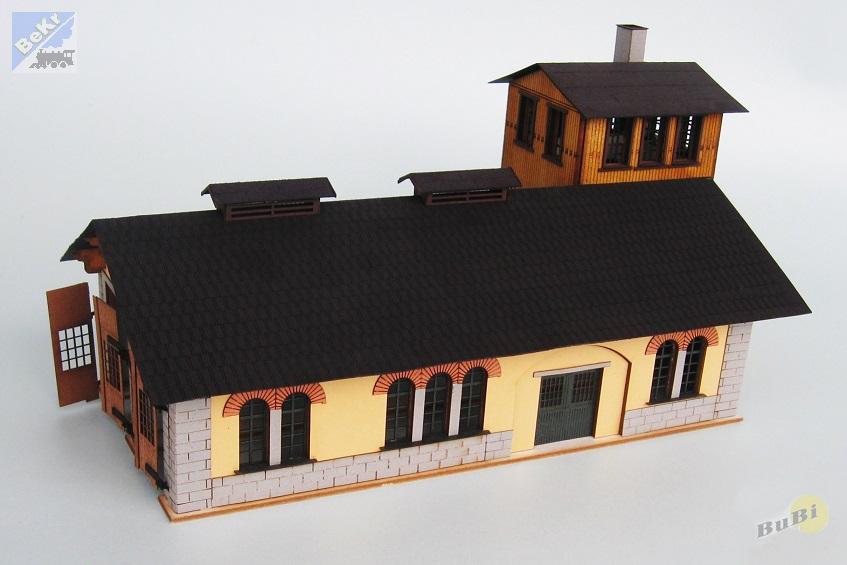 BuBi-model N60043 Výtopna 2 stání 150 x 83 x 120 mm, barvená stavebnice Laser-Cut