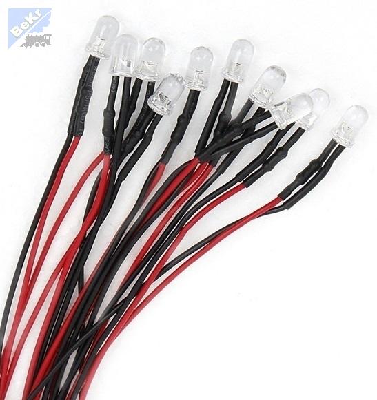 LED 19792 LED dioda kulatá teplá bílá 5 x 8mm s vodiči 200m a osazeným rezistorem, max. 12V, 1ks