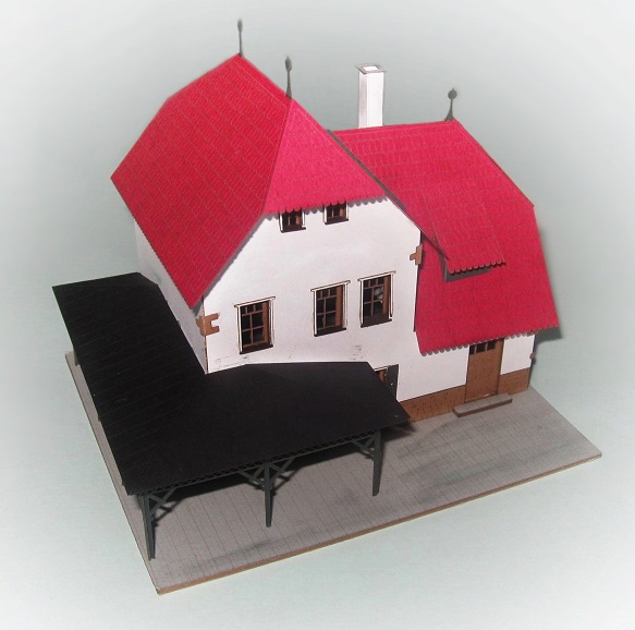 BuBi-model N60005 Nádraží Hevlín, 101 x 87 x 90 mm, barvená stavebnice Laser-Cut