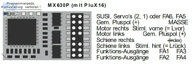 Zimo Elektronik MX630P16 lokomotivní dekodér s PluX16