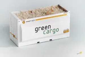 BuBi-model H070040 Kontejner na štěpky Green Cargo, ložený štěpkami, sestavený a nabarvený model Laser-Cut
