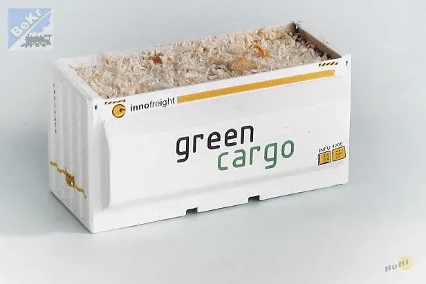 BuBi-model H070040 Kontejner na štěpky Green Cargo, ložený štěpkami, sestavený a nabarvený model Laser-Cut