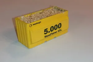 BuBi-model H070070 Kontejner na štěpky WoodTainer 5.000XXL, ložený štěpkami, sestavený a nabarvený model Laser-Cut
