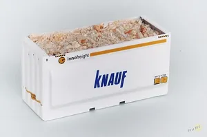 BuBi-model H070048 Kontejner na štěpky KNAUF, ložený štěpkami, sestavený a nabarvený model Laser-Cut