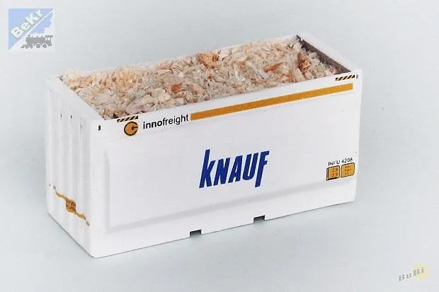BuBi-model H070048 Kontejner na štěpky KNAUF, ložený štěpkami, sestavený a nabarvený model Laser-Cut