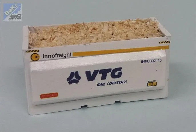 BuBi-model H070072 Kontejner na štěpky VTG, ložený štěpkami, sestavený a nabarvený model Laser-Cut