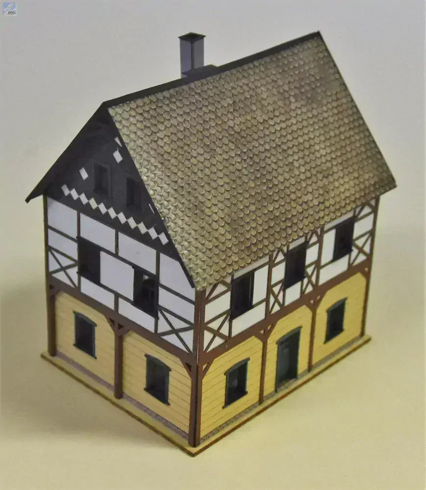 BuBi-model N60142 Dům Bad Schandau 5, 56 x 70 x 73,5mm, barvená stavebnice Laser-Cut