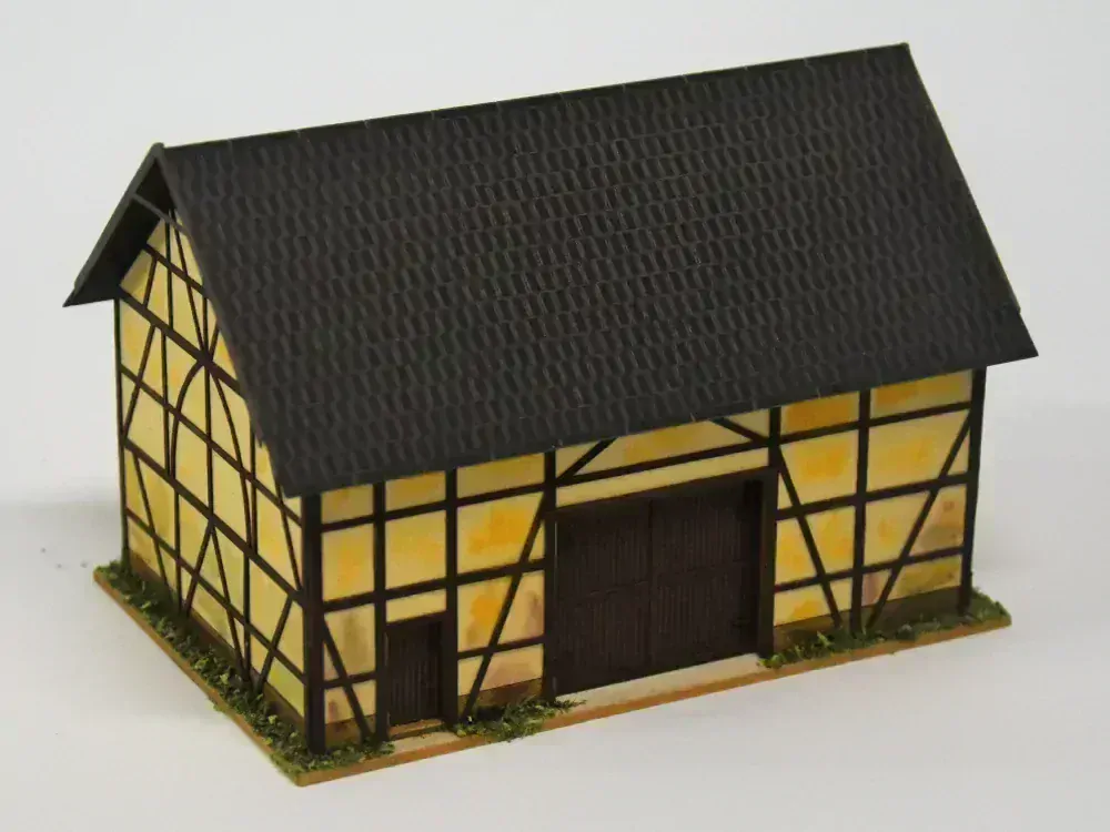 BuBi-model TT60180 Hrázděná stodola, 95 x 70 x 86mm, barvená stavebnice Laser-Cut
