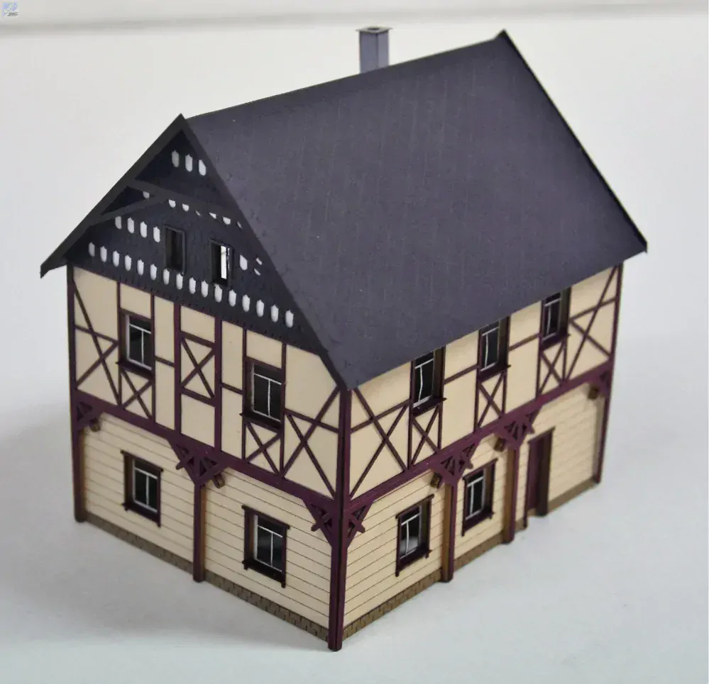BuBi-model N60141 Dům Bad Schandau 4, 59,5 x 76,3 x 77,7mm, barvená stavebnice Laser-Cut