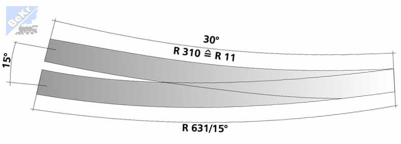 Tillig 83864 IBW: Oblouková výhybka levá 15° na dřevěných pražcích s podložím, ruční přestavník