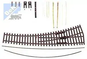 Tillig 83412 IBW levá oblouková výhybka stavebnice, vodivá srdcovka, R631 mm/15°, R310 mm/30°