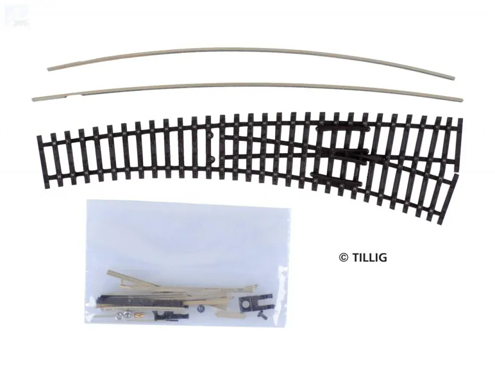 Tillig 83413 IBW pravá oblouková výhybka stavebnice, vodivá srdcovka, R631 mm/15°, R310 mm/30°