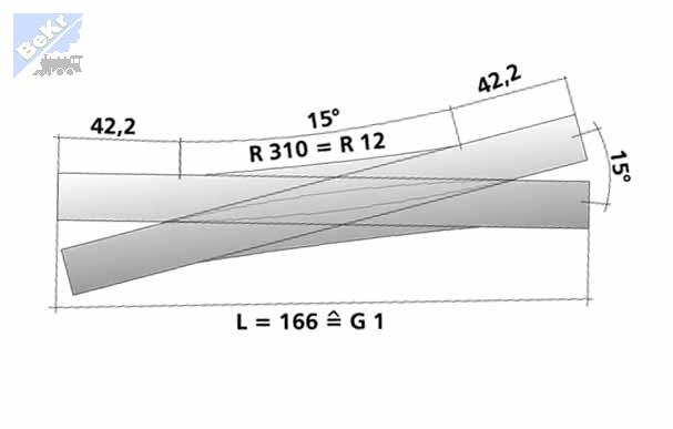 Tillig 83791 DKV: Křižovatková výhybka angličan R310 mm/15°, délka 166 mm na dřevěných pražcích s podložím a vestavěnými motorickými přestavníky