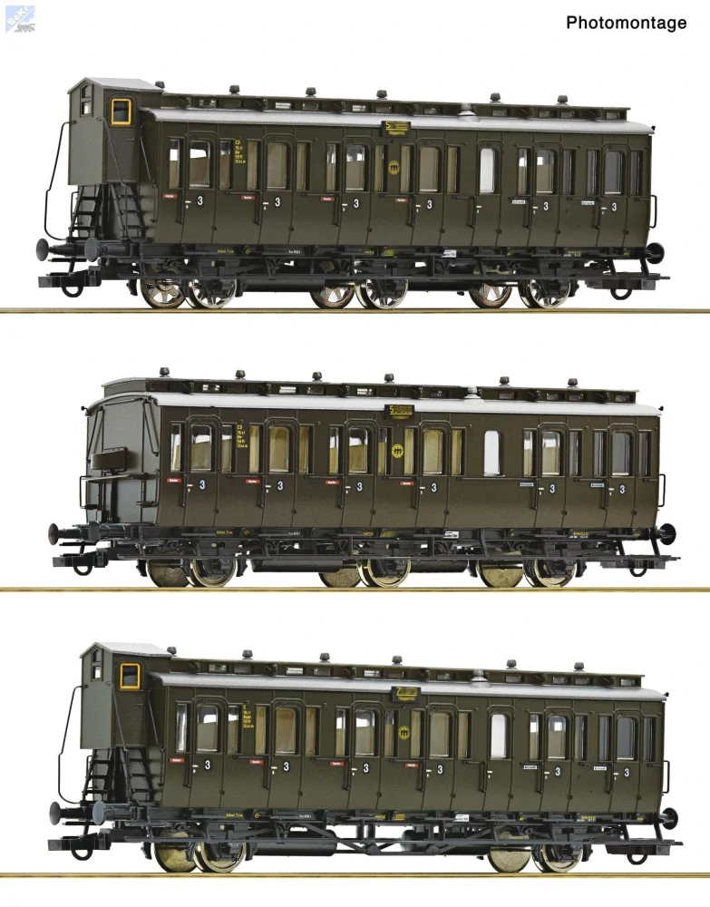 Roco 6200254 Set tří osobních 2 a 3-osých vozů 3. tř. C3 pr 11, C3 pr 11, C pr 21 DRG