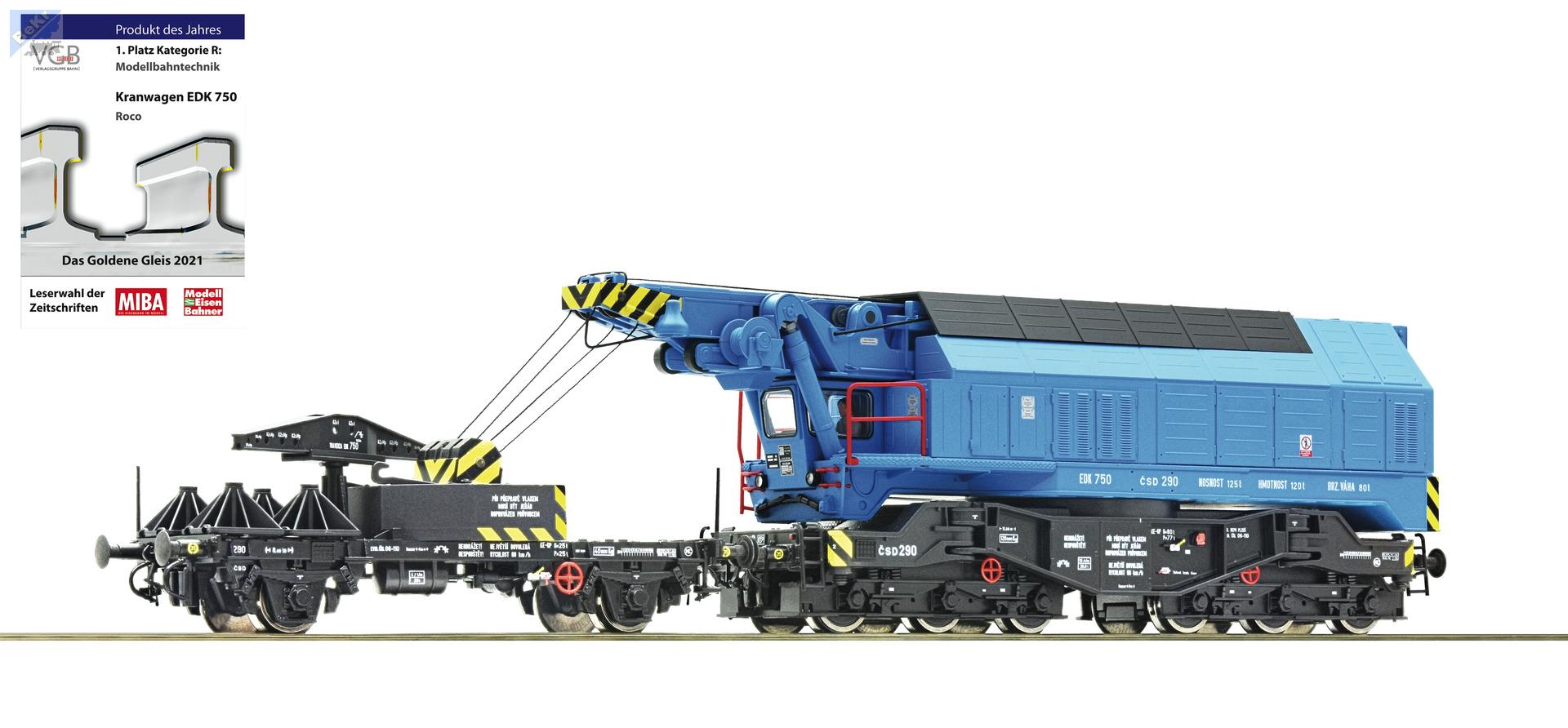 Roco 73038 Železniční jeřáb EDK 750 ČSD se skutečnými provozními funkcemi - digitálně řízené