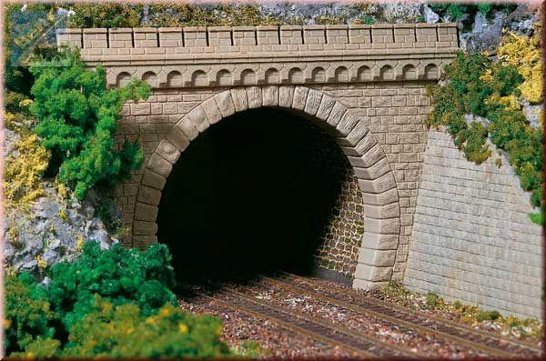 Auhagen 11343 Tunelový portál 2-kolejný 2ks, 202 x 110 mm se 4-mi bočními křídly