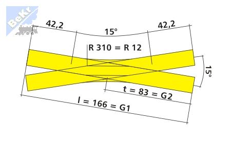 Tillig 83300 Křižovatková výhybka angličan R310 mm/15°, délka 166 mm