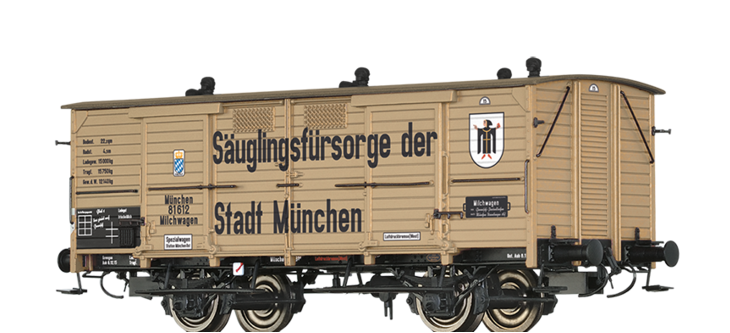 Brawa 50360 Uzavřený 2-osý vůz na přepravu mléka "Infant Welfare Munich" K.Bay.Sts.B.