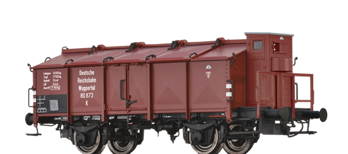 Brawa 50777 Uzavřený 2-osý vůz K s odklápěcími víky (Klappdeckelwagen) s brzdařskou budkou DRG