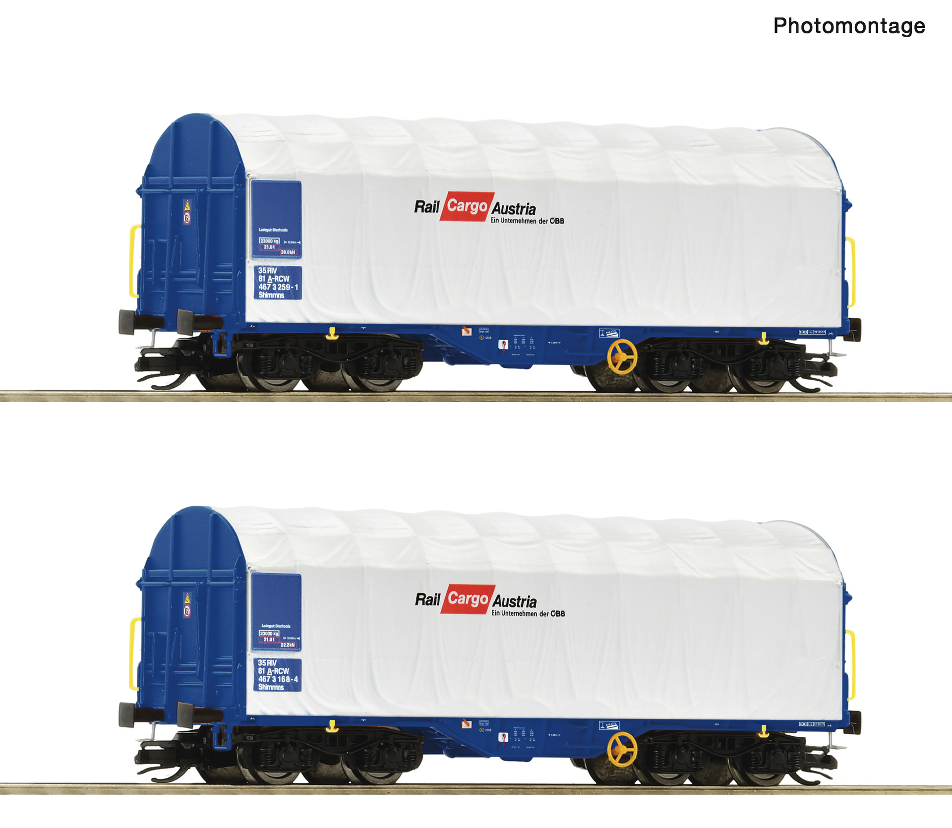 Roco 6680007 Set dvou plachtových 4-osých vozů Shimmns Rail Cargo Austria ÖBB