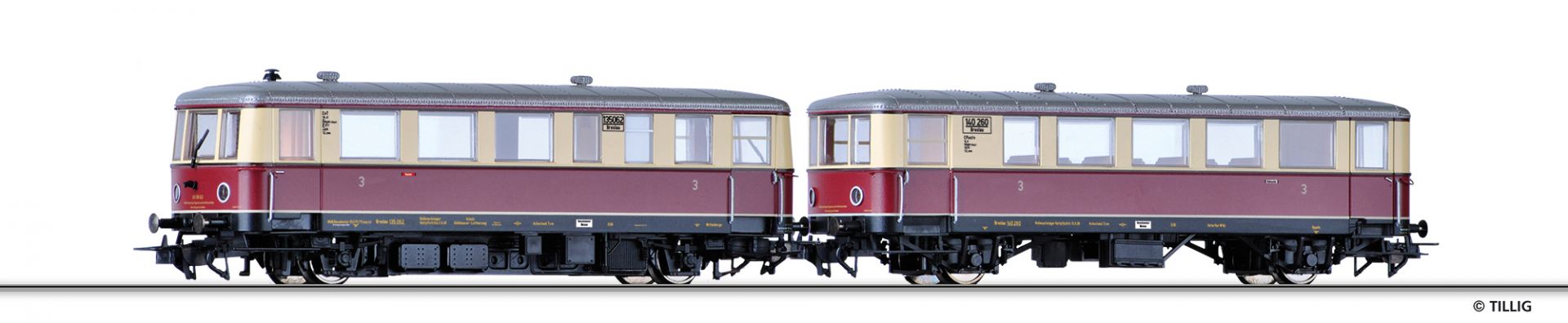 Tillig 70053 Motorový 2-osý vůz CvT 135 (Hydronalium) s přípojným vozem CPostv-36 DRG