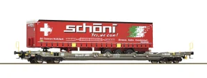 Roco 6600065 Plošinový 4-osý vozů Sdgnss/T5 ložený návěsem od přepravní společnosti Schöni HUPAC