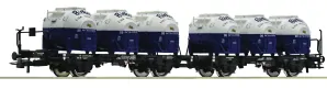 Roco 6600053 Set dvou plošinových 2-osých vozů Laabs ložených nádobovými kontejnery Efkr „Birkel“ DB
