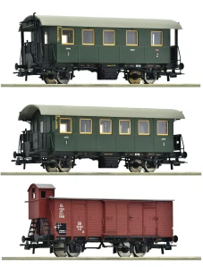 Roco 6200040 Set tří 2-osých osobních a nákladních vozů 2./3. tř. BCi, osobní vůz 3. tř. Ci a uzavřený vůz s brzdařskou budkou G DB