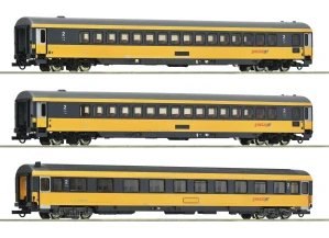 Roco 6200082 Set tří 4-osých osobních vozů 2. tř., ABmz, Bmpvz/Bpwmz (ex DB Apmz) RegioJet CZ - RJ