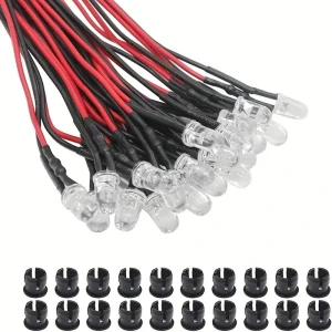 LED 19794 LED dioda kulatá s držákem, teplá bílá 5 x 8mm s vodiči 20cm a osazeným rezistorem, max. 12V, 1ks