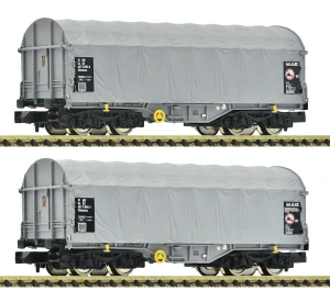 Fleischmann 6660087 Set dvou plachtových 4-osých vozů Shimmns s posuvnou plachtou ČD