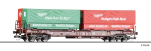 Tillig 18159 Kontejnerový 4-osý vůz Sdkms707 ložený dvěma kontejnery „Krautter &Simon“ DB