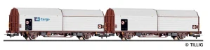 Tillig 70078 Set dvou uzavřených 2-osý vozů A + B Laail s posuvnými stěnami a střechou ČD Cargo