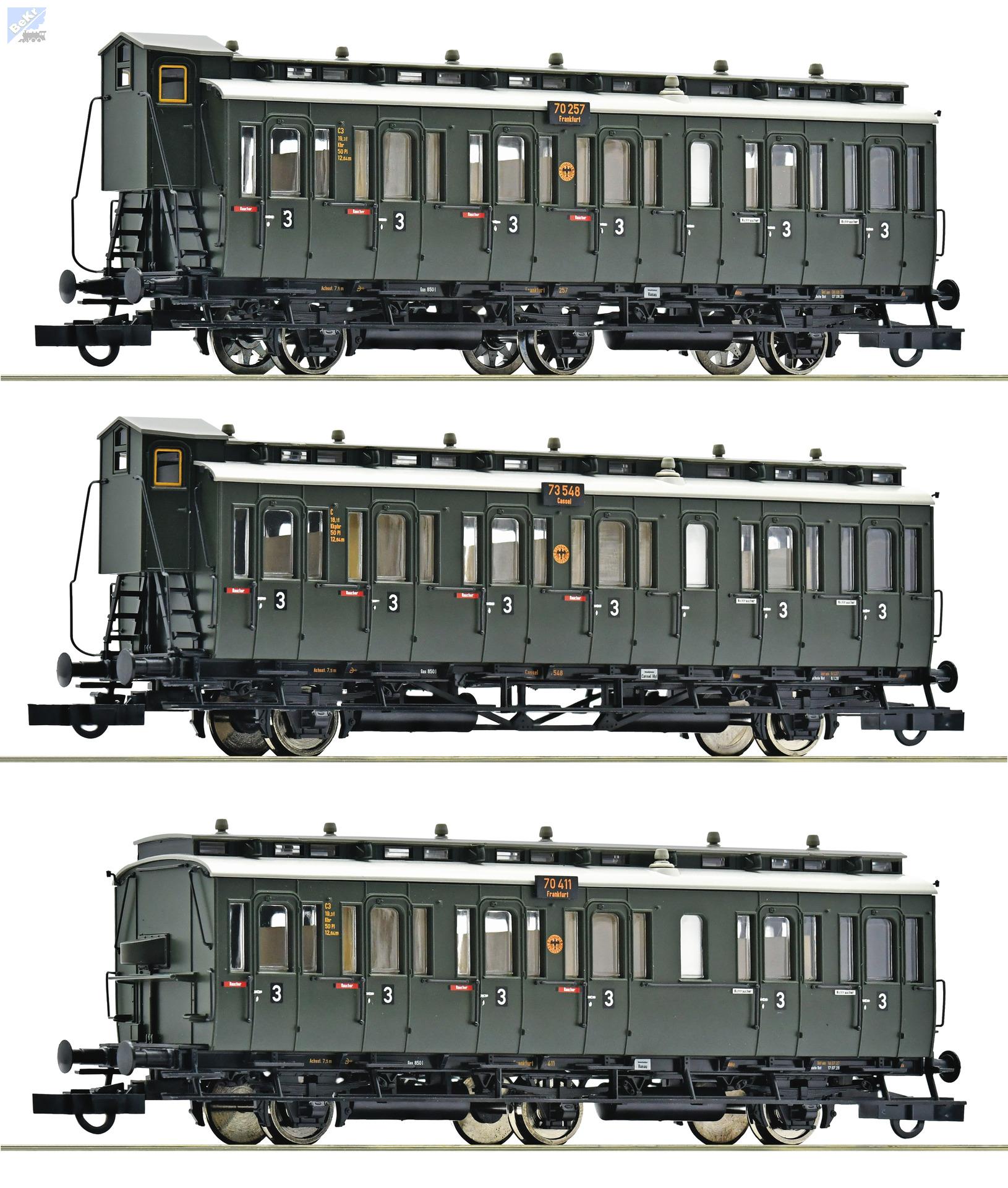Roco 6200254 Set tří osobních 2 a 3-osých vozů 3. tř. C3 pr 11, C3 pr 11, C pr 21 DRG