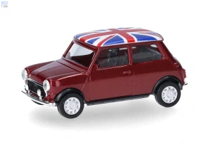 Herpa 431149 Mini Cooper Mayfair s pravostranným řízením, 2 přídavnými světlomety a dvoudílnou maskou chladiče, metalická barva Nightfire Red