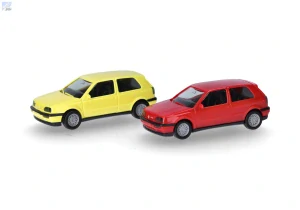 Herpa 014014 Herpa MiniKit: Volkswagen (VW) Golf III VR6 2-dveřový, sírově žlutá/záblesková červená 1+1ks, stavebnice
