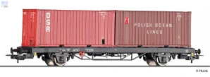 Tillig 77088 Kontejnerový 2-osý vůz Lgkks 4444, ložený dvěma kontejnery DSR, POLISH OCEANLINES DR
