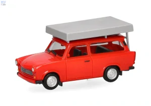 Herpa 024181-004 Trabant 601 Universal, zářivě červený se střešním stanem