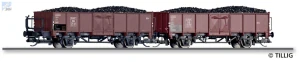 Tillig 01106 Set dvou otevřených 2-osých vozů Omm s nákladem uhlí DB