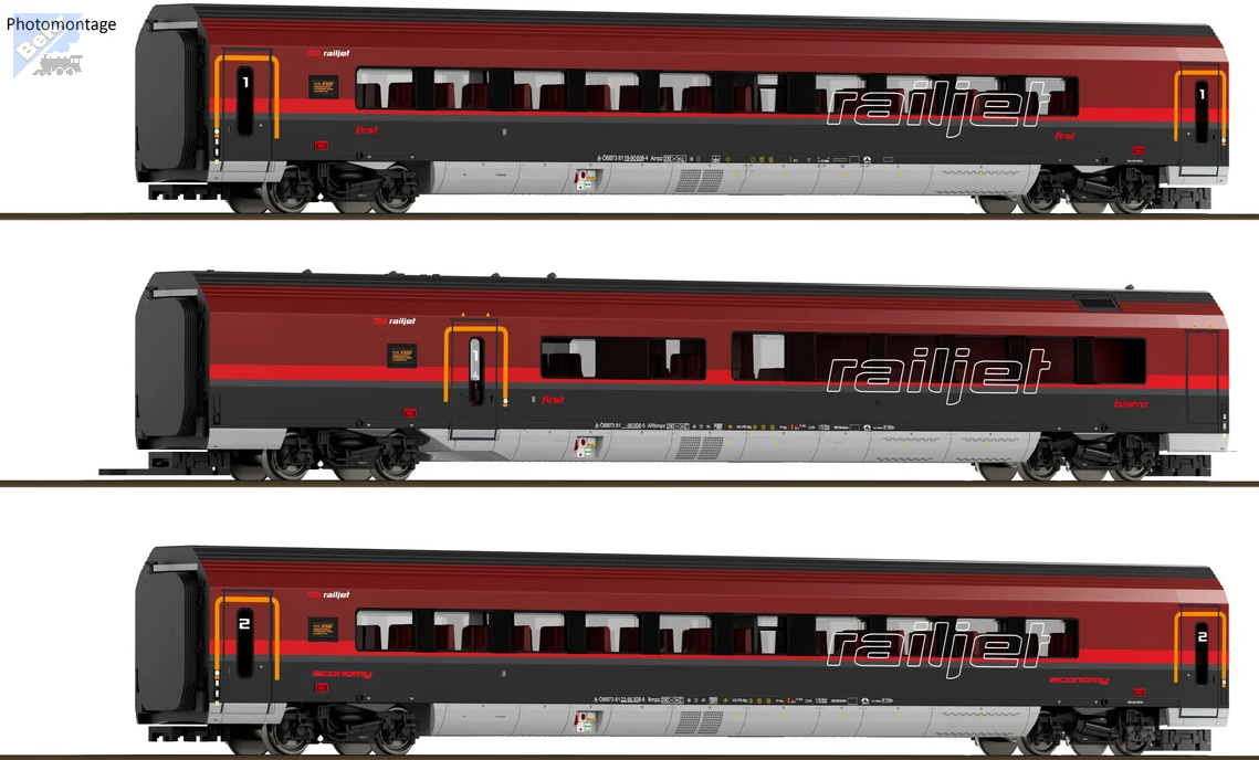 Saxonia Modellbau 120300 Set tří vložených vozů 1x Arbmpz, 1x Bmpz, 1x Ampz, RajlJet ÖBB