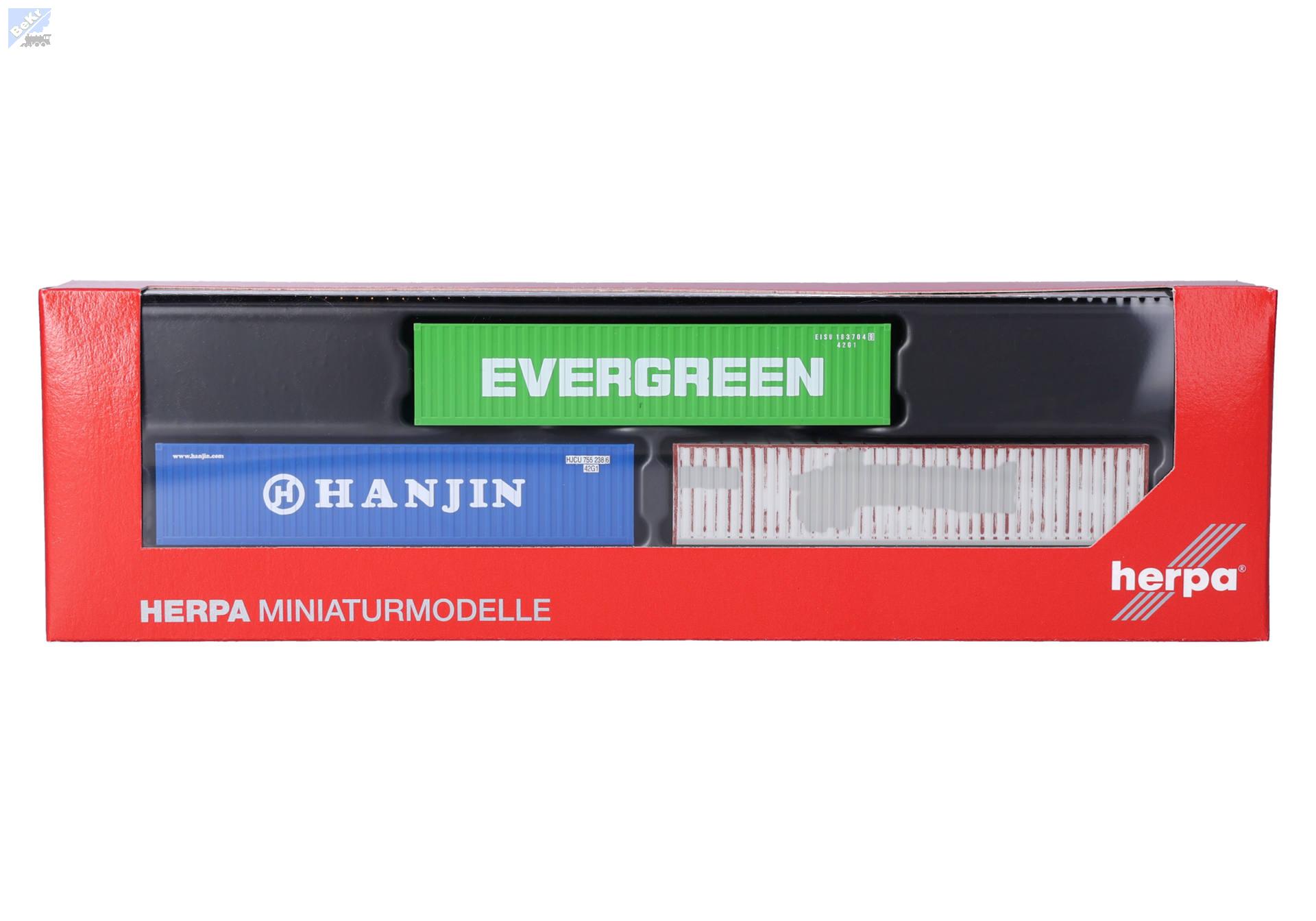 Herpa 066730-002 Set tří kontejnerů - Evergreen/Hanjin/aged“