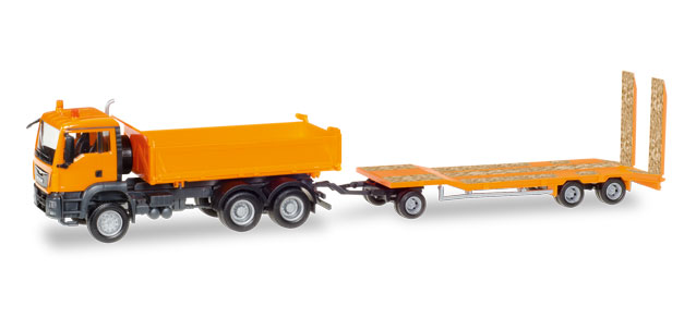 Herpa 307918 MAN TGS M sklápěč s přívěsem Goldhofer TU 3