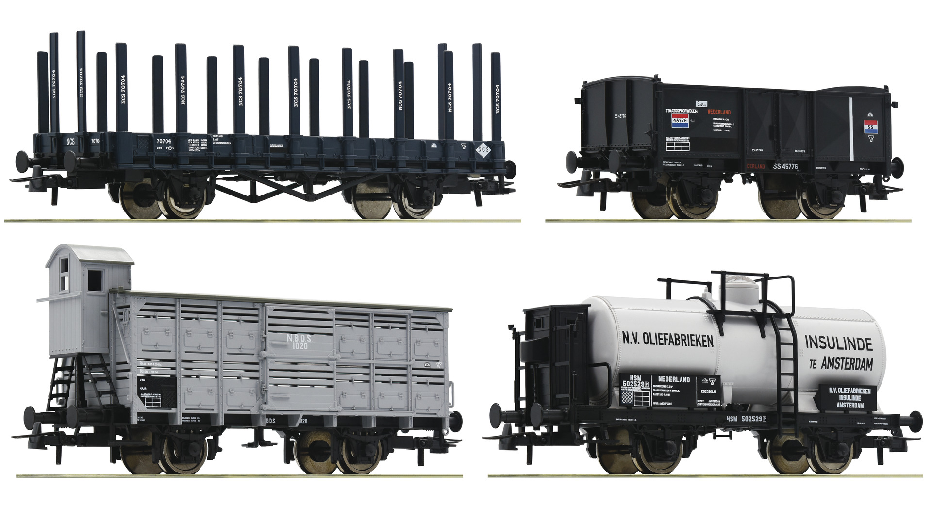Roco 76077 Set čtyř nákladních 2-osých vozů NL (Nederlandse Centraal-Spoorweg-Maatschappij) !!! AKCE !!!