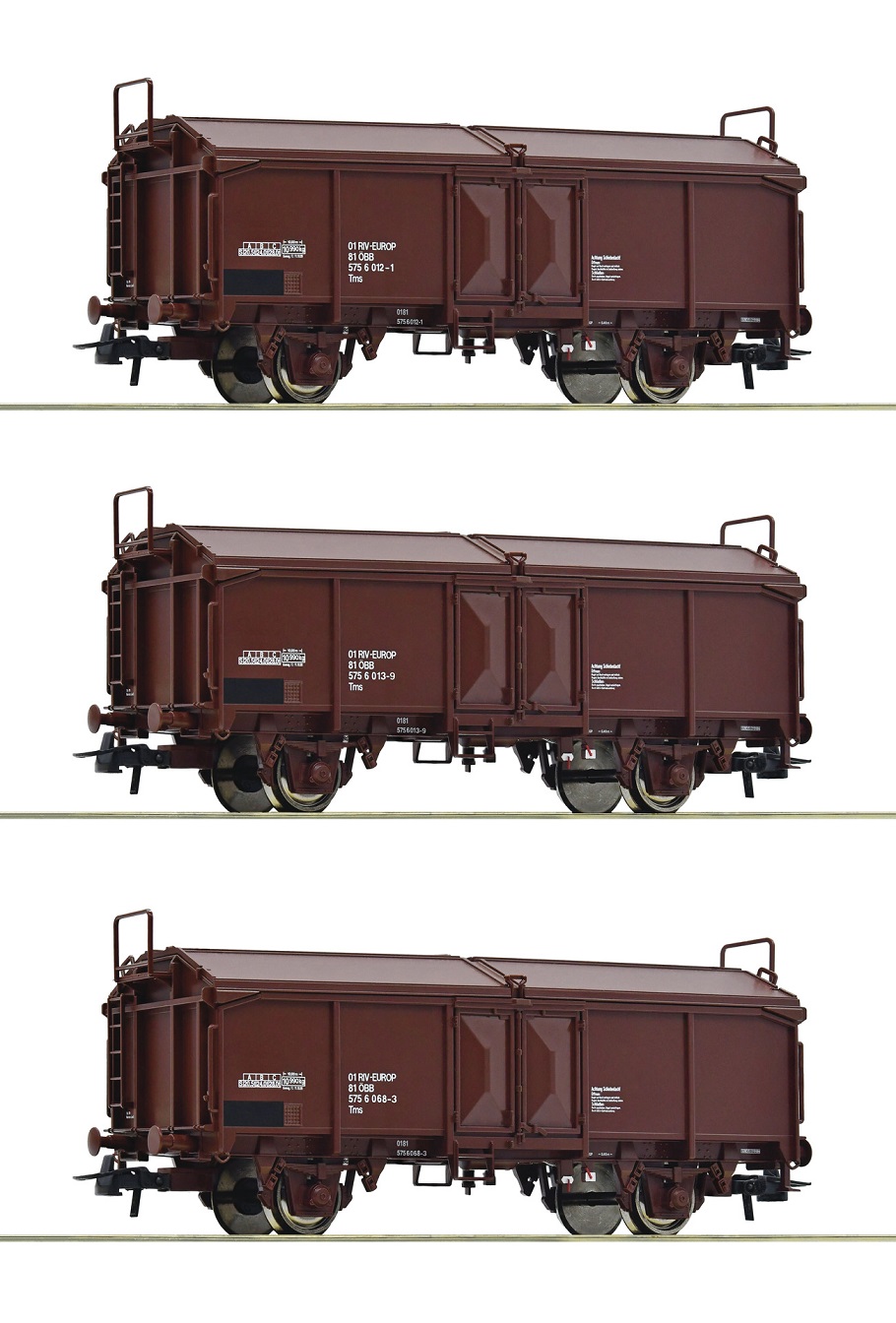 Roco 66178 Set tří 2-osých vozů Tms s posuvnou střechou ÖBB