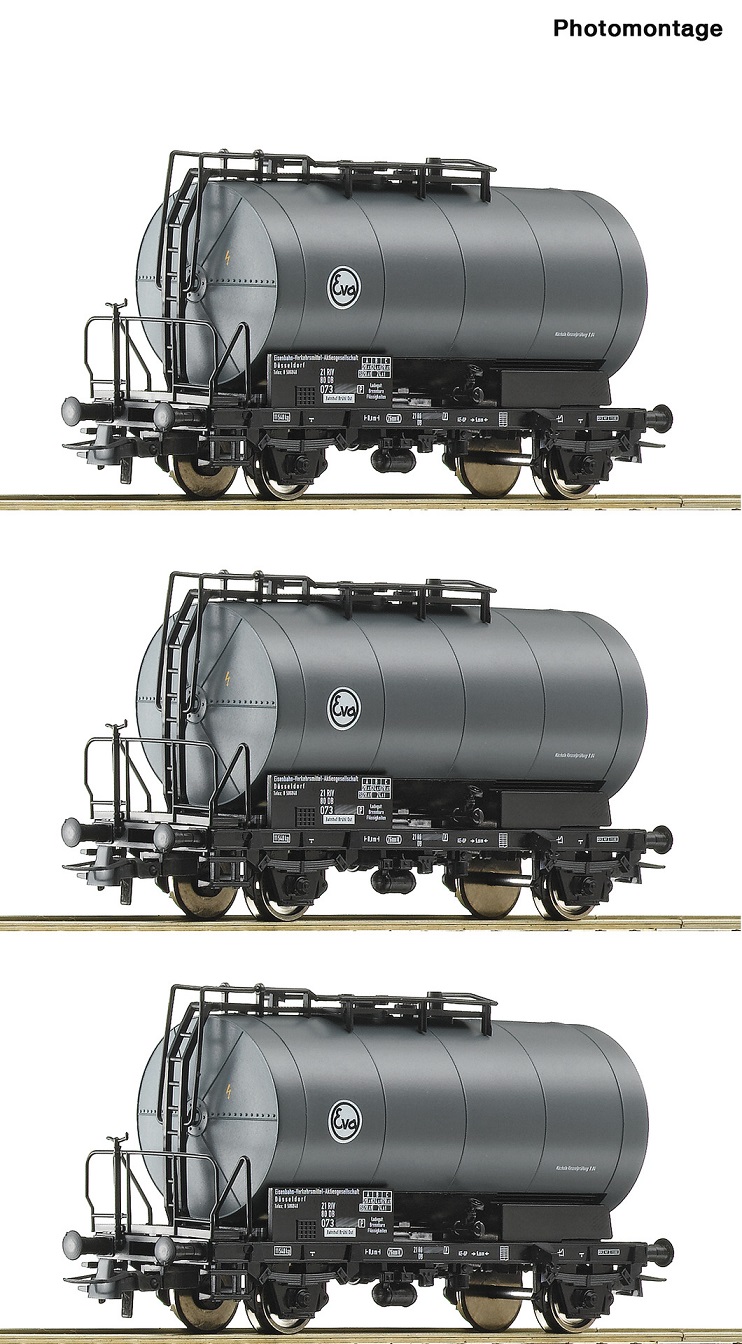 Roco 76005 Set tří 2-osých cisternových vozů EVA, Eisenbahn-Verkehrmittel AG, DB