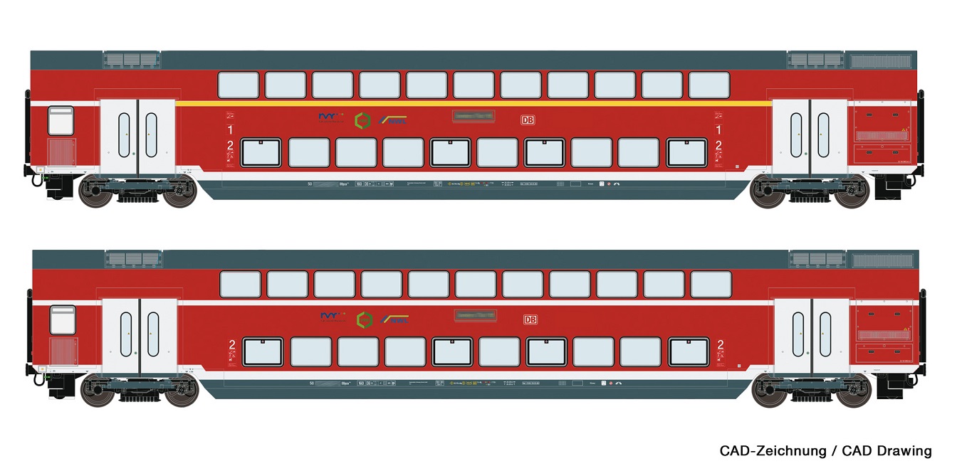 Roco 74148 Set dvou patrových 4-osých osobních vozů 2. tř., DBpza781, 1./2. tř., DABpza766.0 DB