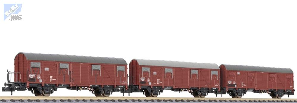 Liliput 260147 Set tří uzavřených 2-osých vozů Gbs s brzdařskou plošinou DB
